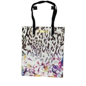 Bebe leopard and floral print vinyl tote bag purse carry all